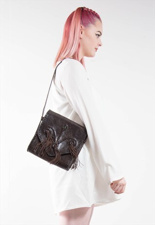 VINTAGE LEATHER TASSEL SHOULDER BAG