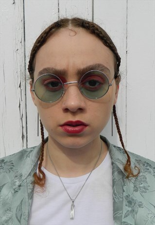 GREEN TINT LENS SMALL ROUND SUNGLASSES