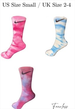 Hand Dyed Nike Crew Socks - 3 Pairs - Pink - Lilac - Blue