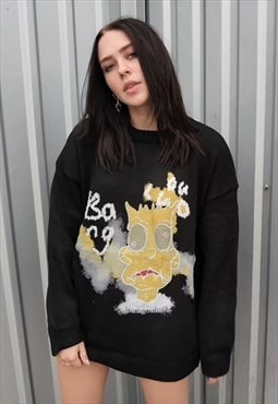 Bart Simpson sweater cartoon jumper graffiti knit top black