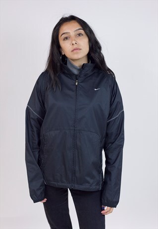 VINTAGE 90'S NIKE BLACK ZIP-UP SHELL SPORTS JACKET