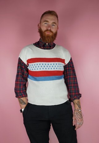 VINTAGE 1990S WHITE SLIPOVER RED STRIPE