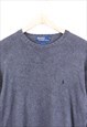 VINTAGE RALPH LAUREN SWEATSHIRT GREY WAFFLE KNIT PULLOVER 