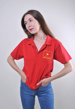 VINTAGE WOMAN RED VIETNAM POLO SHIRT