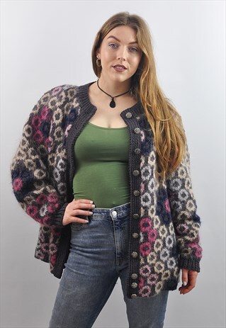 VINTAGE CHUNKY KNIT MOHAIR BLEND CARDIGAN / JACKET