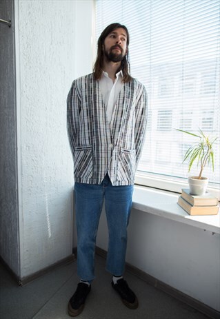 VINTAGE 80'S CREAM WOVEN ONE BOTTON JACKET