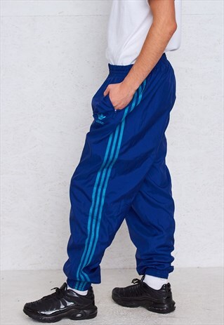 VINTAGE RETRO BLUE ADIDAS TRACK JOGGERS BOTTOMS