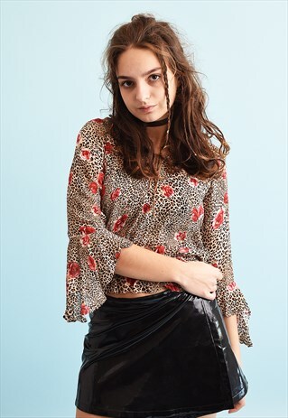 90'S RETRO FLORAL & ANIMAL PRINT KITSCH SHEER TOP