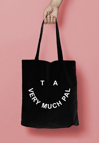 TA VERY MUCH PAL SMILEY FACE SLOGAN PRINT TOTE BAG SHOPPER