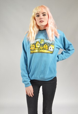 VINTAGE BLUE PRINTED VILLAGE SWEATER