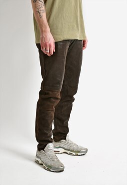 Vintage 80s leather brown pants retro rocker trousers men's