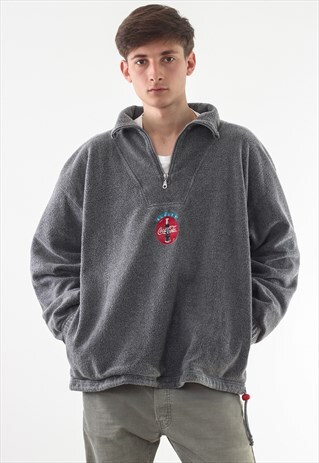 VINTAGE COCA COLA PULLOVER HALF ZIP JACKET 90S GREY