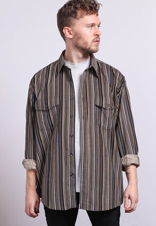 VINTAGE CORDUROY CORD STRIPED SHIRT