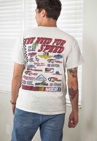 VINTAGE NASCAR T-SHIRT LOGO 90S L 7.3