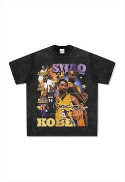Black Washed Kobe Shaq Graphic Cotton Fans T shirt tee