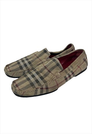 BURBERRY SHOES BEIGE NOVA CHECK LOAFERS FLATS IN SUEDE