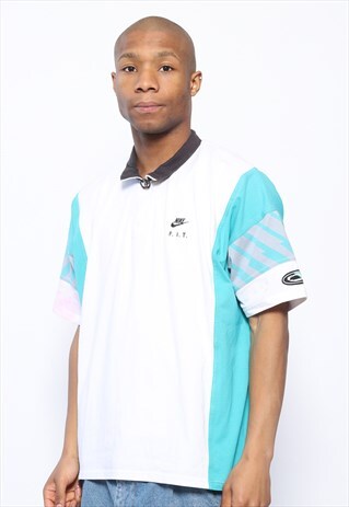 VINTAGE NIKE F.I.T. LOGO POLO SHIRT WHITE AND BLUE