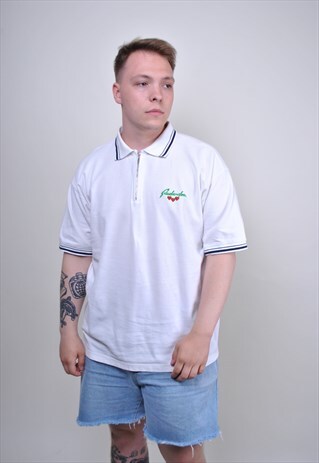 90S HEART EMBROIDERY WHITE CUTE POLO SHIRT, SIZE XL