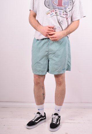 ADIDAS MENS VINTAGE SHORTS W38 GREEN STRIPES 90S