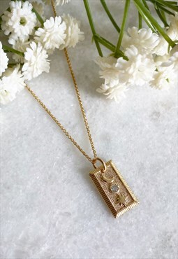 Gold Moon and Star CZ Necklace