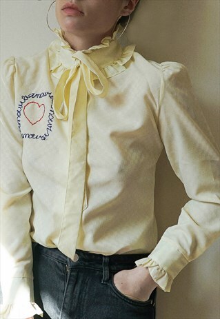 HAND EMBROIDERED VINTAGE FRENCHY BEIGE SHIRT