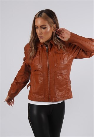 VINTAGE 70'S FITTED LEATHER JACKET 1970'S UK 12 M (BDX)