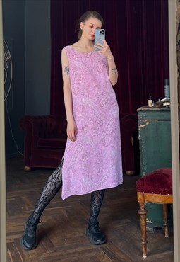 Pink Chiffon Paisley pattern dress, Sleeveless long dress