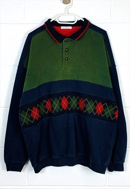 Vintage 90s 1/4 Button Up Sweatshirt Blue, Green Patterned