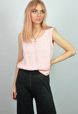 VINTAGE PASTEL PINK SLEEVELESS KNITTED VEST TOP