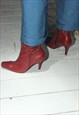VINTAGES 90S BLOOD RED REAL LEATHER HIGH HEEL POINTY HEELS