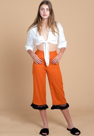 BOB LINEN TASSEL PANTS IN ORANGE
