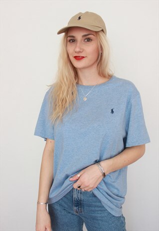 VINTAGE 90S POLO RALPH LAUREN LIGHT BLUE T-SHIRT UNISEX