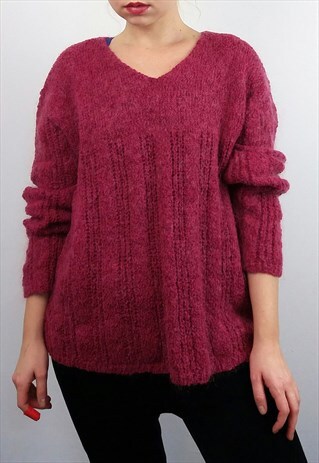 VINTAGE 90'S HANDMADE FLUFFY PULLOVER / KNIT JUMPER