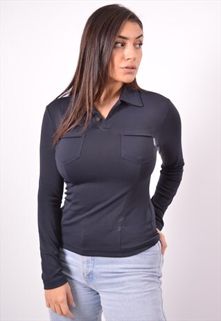 VINTAGE VERSACE POLO SHIRT LONG SLEEVE NAVY BLUE