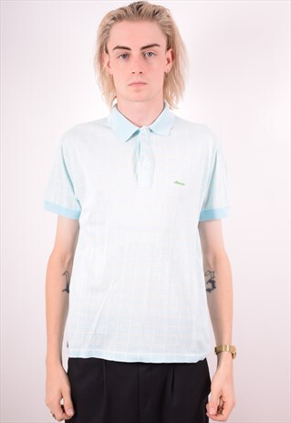 ELLESSE MENS VINTAGE POLO SHIRT MEDIUM BLUE CHECK 90S