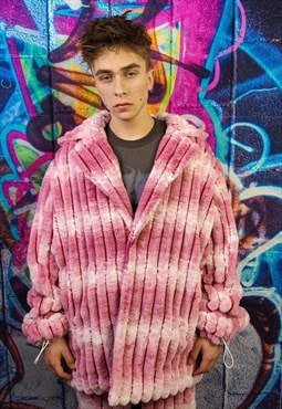 Tiedye fleece coat handmade 2in1 gradient trench jacket pink