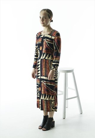 ABSTRACT LONG SLEEVE DRESS / MAXI DRESS