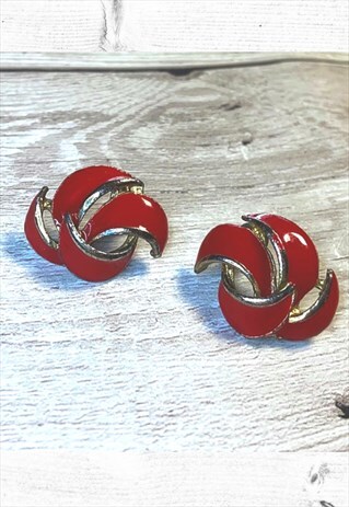VINTAGE RED ENAMEL SWIRL EARRINGS
