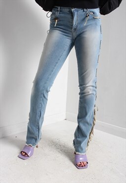 Vintage 90's Skinny Fit Tassel Jeans Blue W30