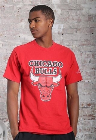 VINTAGE CHAMPION CHICAGO BULLS BIG LOGO T-SHIRT RED