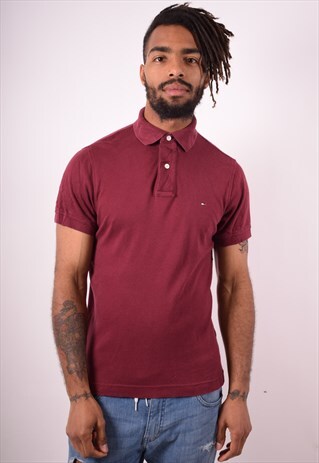 TOMMY HILFIGER MENS VINTAGE POLO SHIRT SMALL MAROON 90S