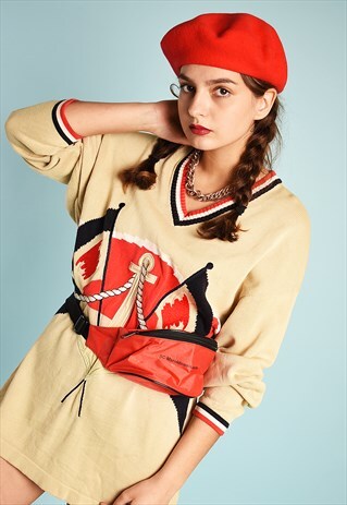 VINTAGE 90'S RETRO NAUTICAL FESTIVAL KNIT JUMPER