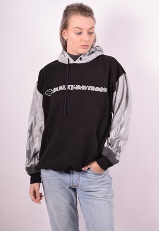 HARLEY DAVIDSON WOMENS VINTAGE HOODIE JUMPER XL BLACK 90'S