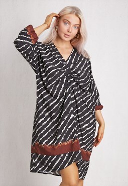 Black and White Dipped Hem Midi Dress