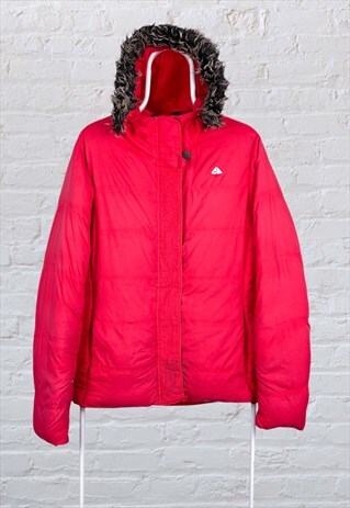 VINTAGE NIKE ACG PARKA JACKET FAUX FUR RED WOMEN'S LARGE