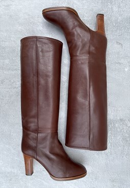 1970s Pull On Italian Brown Leather Boots Size UK 4 / EUR 37