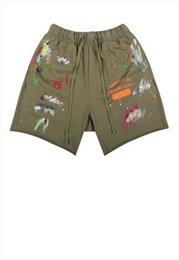 Paint splatter shorts tie-dye detail pants in green