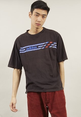 VINTAGE 80'S ADIDAS STRIPE DETAIL BLACK T-SHIRT