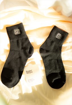 Black Square Block Smiley Socks