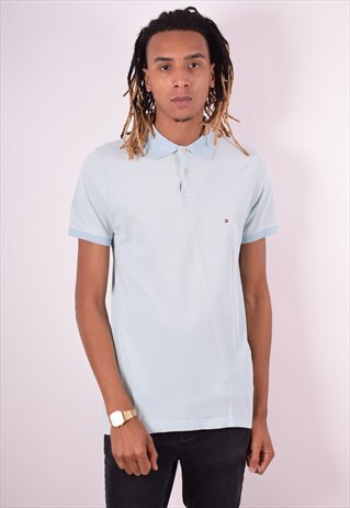 TOMMY HILFIGER MENS VINTAGE POLO SHIRT MEDIUM BLUE 90S